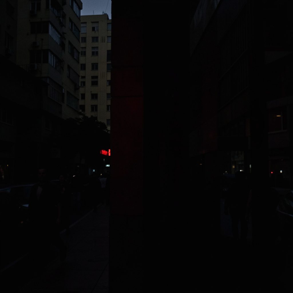 Dark poster-style photograph with bold red text reading Inclusive / Exclusive Cities, deep shadow field